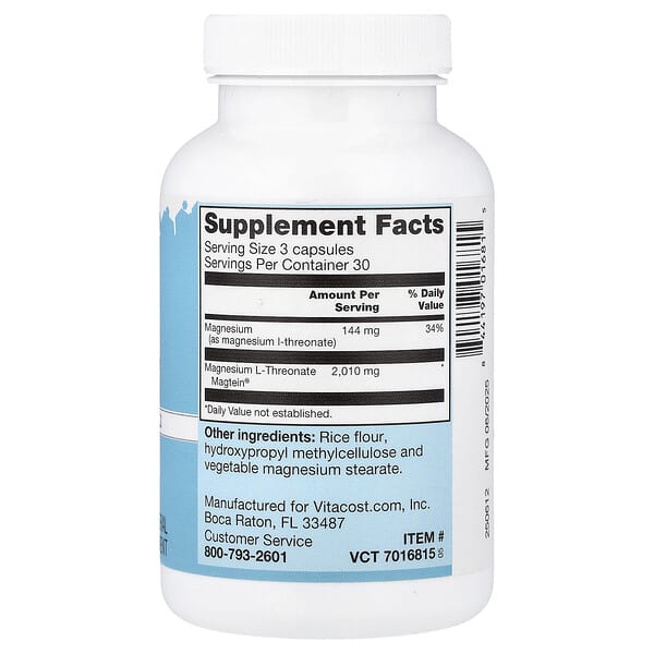 Alternative view of Vitacost, Magtein®, Magnesium L-Threonate, 90 Capsules (670 mg per Capsule)