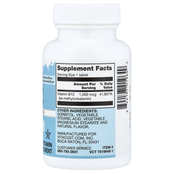 Vitacost, Methyl B12, Natural Cherry, 1,000 mcg, 60 Chewable Tablets 2 Vitacost, Methyl B12, Natural Cherry, 1,000 mcg, 60 Chewable Tablets - Ảnh 2