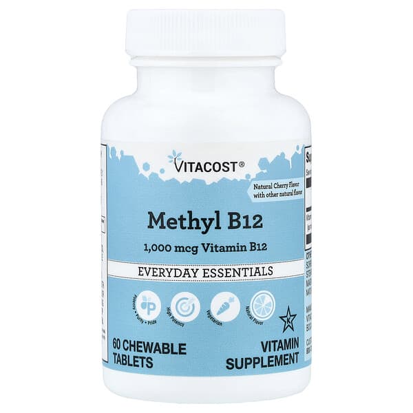 Vitacost, Methyl B12, Natural Cherry, 1,000 mcg, 60 Chewable Tablets 4 Vitacost, Methyl B12, Natural Cherry, 1,000 mcg, 60 Chewable Tablets