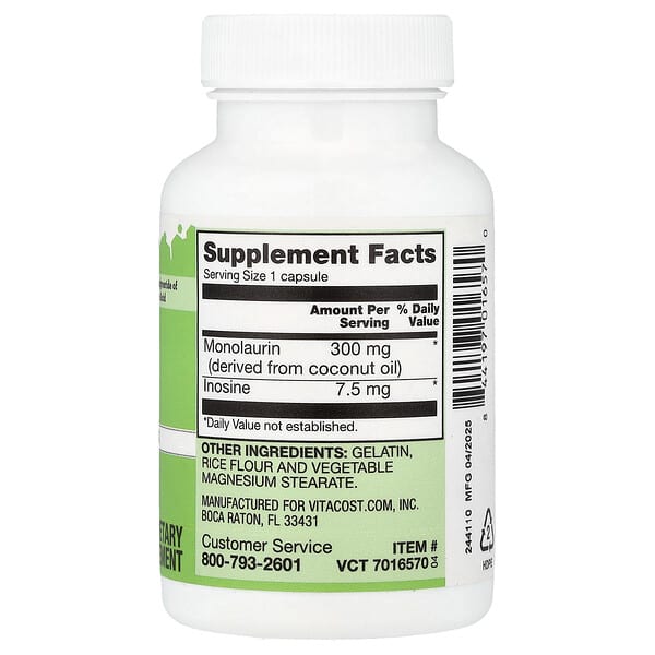 Alternative view of Vitacost, Monolaurin, 60 Capsules