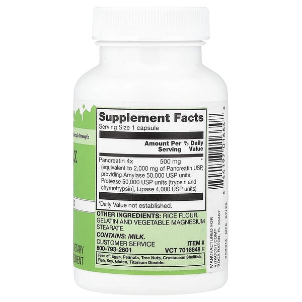 Alternative view of Vitacost, Pancreatin 4X, 500 mg, 50 Capsules