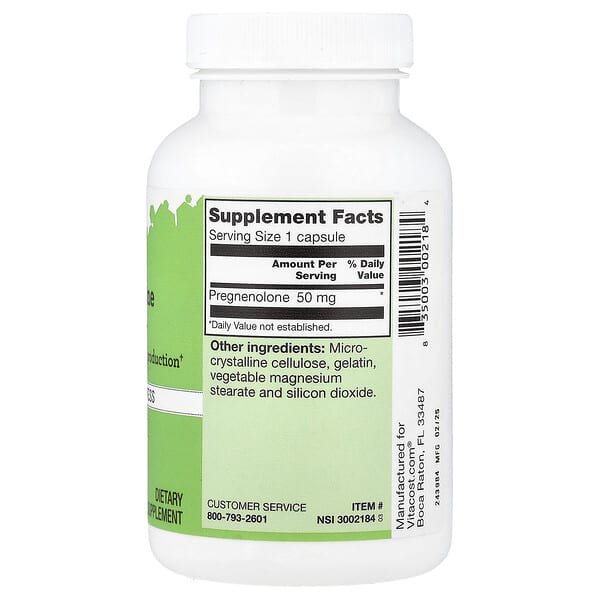 Alternative view of Vitacost, Pregnenolone, 50 mg, 180 Capsules