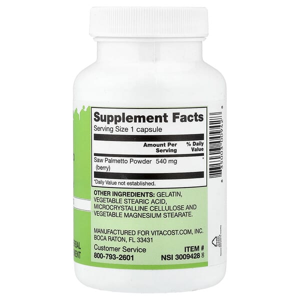 Alternative view of Vitacost, Saw Palmetto, 540 mg, 90 Capsules