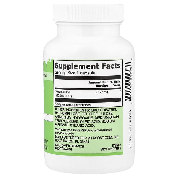 Alternative view of Vitacost, Serrapeptase Enzyme, 60 Capsules (27.27 mg per Capsule)