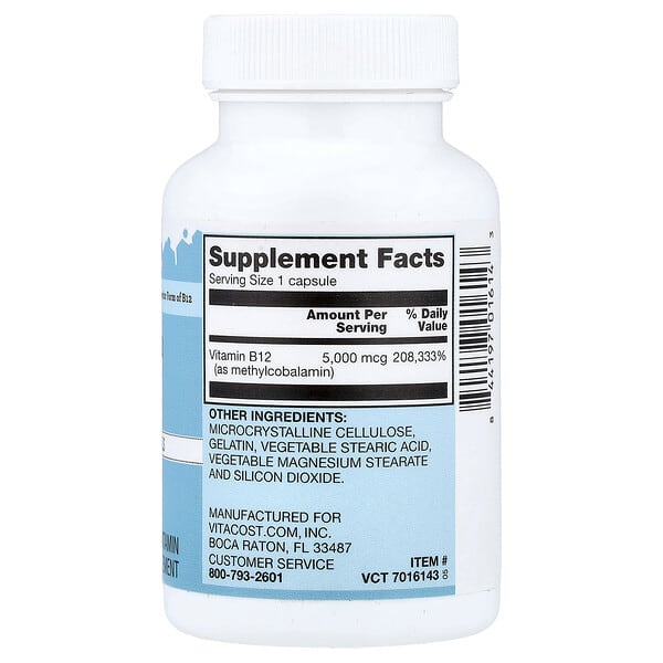 Vitacost, Vitamin B-12 Methylcobalamin, 5000 mcg, 60 Capsules 2 Vitacost, Vitamin B-12 Methylcobalamin, 5000 mcg, 60 Capsules - Ảnh 2