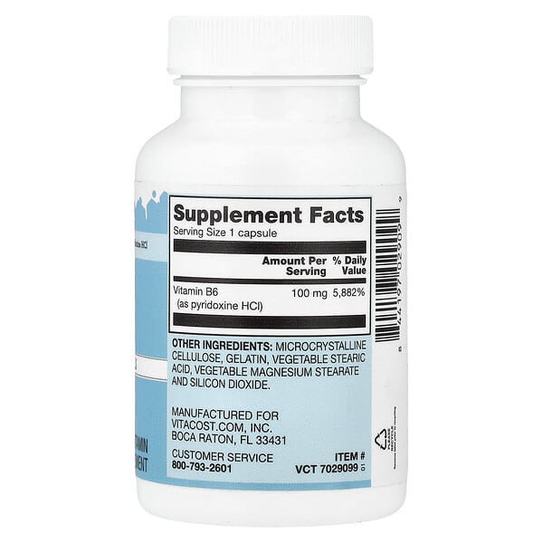 Alternative view of Vitacost, Vitamin B6, 100 mg, 100 Capsules