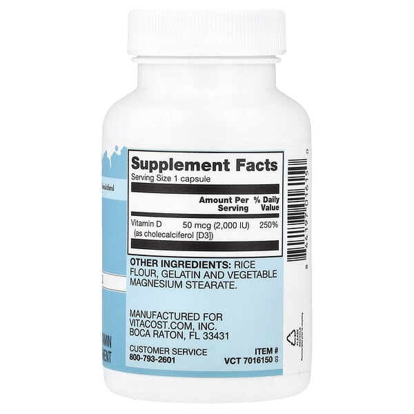 Vitacost, Vitamin D3, 50 mcg (2,000 IU), 200 Capsules 2 Vitacost, Vitamin D3, 50 mcg (2,000 IU), 200 Capsules - Ảnh 2