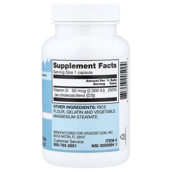 Alternative view of Vitacost, Vitamin D3, 50 mcg (2000 IU), 300 Capsules