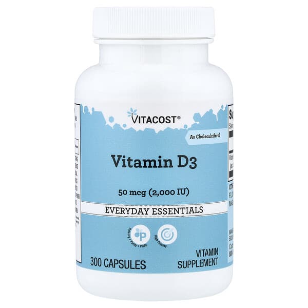 Vitacost, Vitamin D3, 50 mcg (2000 IU), 300 Capsules