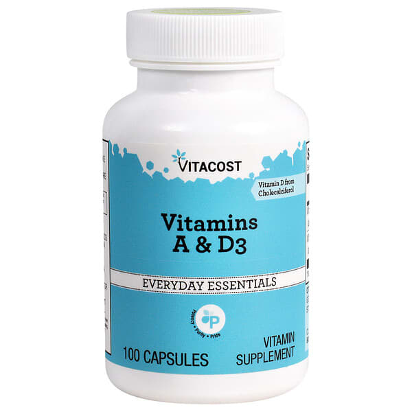 Vitacost, Vitamins A & D3, 100 Capsules