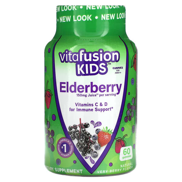 VitaFusion, Kids, Elderberry Gummies, For Ages 4+, Natural Very Berry, 60 Gummies 1 VitaFusion, Kids, Elderberry Gummies, For Ages 4+, Natural Very Berry, 60 Gummies