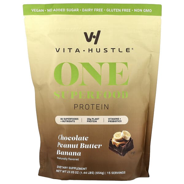 VitaHustle, One Superfood Protein, Chocolate Peanut Butter Banana, 1.44 lbs (654 g)