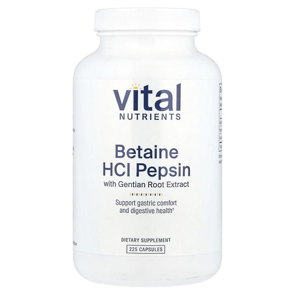 Vital Nutrients, Betaine HCl Pepsin with Gentian Root Extract, 225 Capsules
