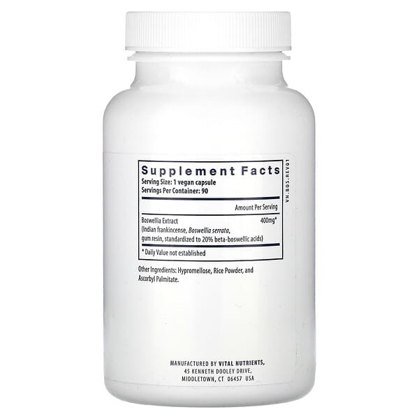 Alternative view of Vital Nutrients, Boswellia Extract, 90 Vegan Capsules (400 mg per Capsule)