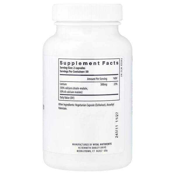 Alternative view of Vital Nutrients, Calcium, Citrate + Malate, 100 Vegan Capsules (150 mg per Capsule)