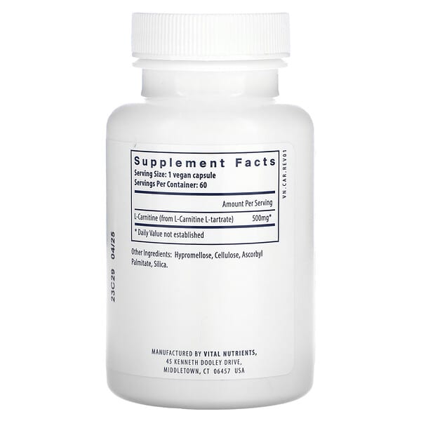Alternative view of Vital Nutrients, Carnitine, 60 Vegan Capsules (500 mg per Capsule)