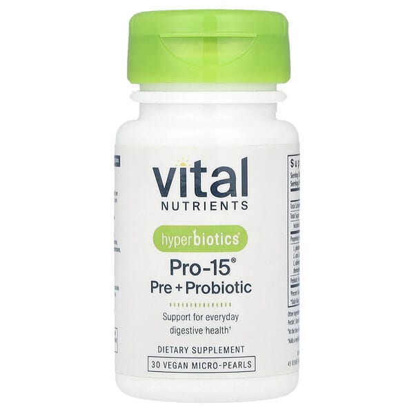 Vital Nutrients, Hyperbiotics®, Pro-15®, Pre + Probiotic, 30 Vegan Micro-Pearls