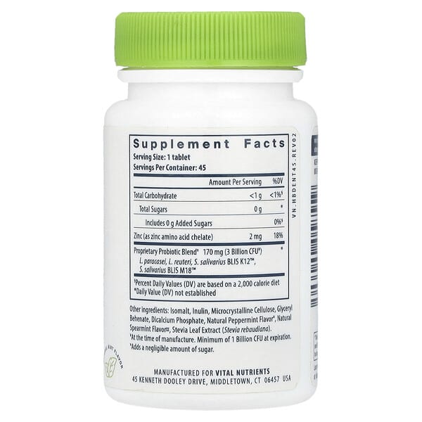 Alternative view of Vital Nutrients, Hyperbiotics®, Pro-Dental® Probiotic, Natural Mint, 45 Vegan Chewable Tablets