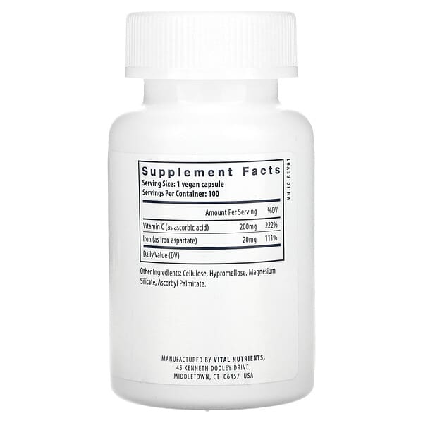 Alternative view of Vital Nutrients, Iron Plus C, 100 Vegan Capsules