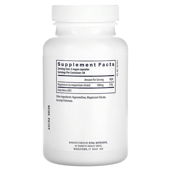 Alternative view of Vital Nutrients, Magnesium Citrate, 100 Vegan Capsules (150 mg per Capsule)