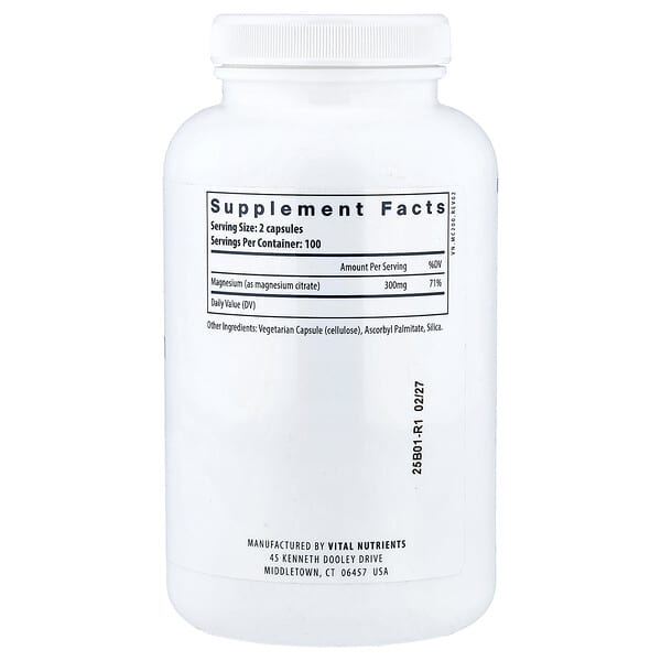 Alternative view of Vital Nutrients, Magnesium Citrate, 200 Vegan Capsules (150 mg per Capsule)