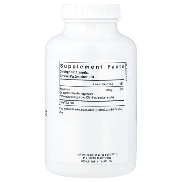 Alternative view of Vital Nutrients, Magnesium, Glycinate + Malate, 200 Vegan Capsules (120 mg per Capsule)