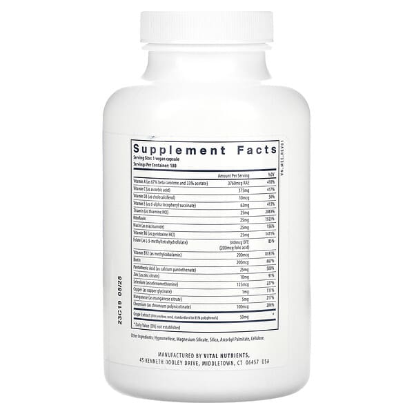 Alternative view of Vital Nutrients, Minimal and Essential, 180 Vegan Capsules