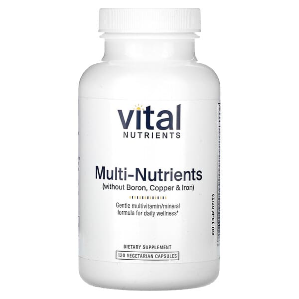 Vital Nutrients, Multi-Nutrients Without Boron, Copper & Iron, 120 Vegetarian Capsules