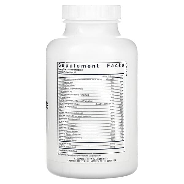 Alternative view of Vital Nutrients, Multi-Nutrients (Without Iron & Iodine), 180 Vegetarian Capsules