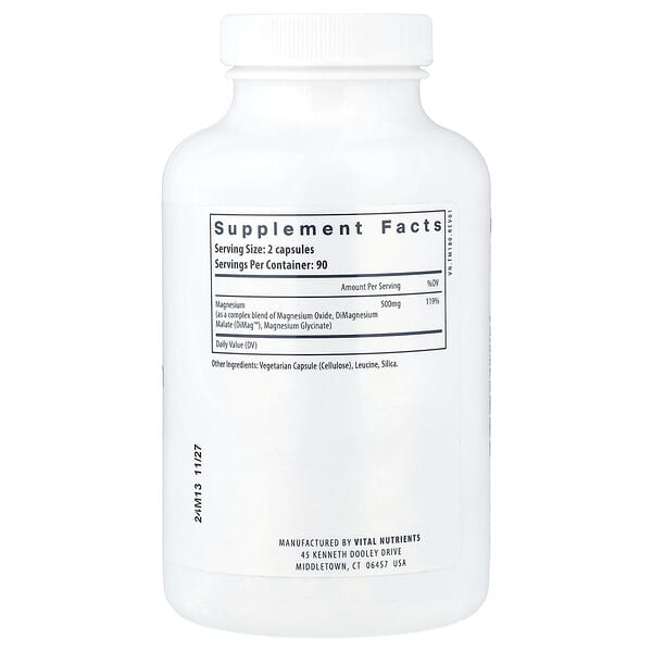 Alternative view of Vital Nutrients, Triple Magnesium Complex, 180 Vegan Capsules (250 mg per Capsule)