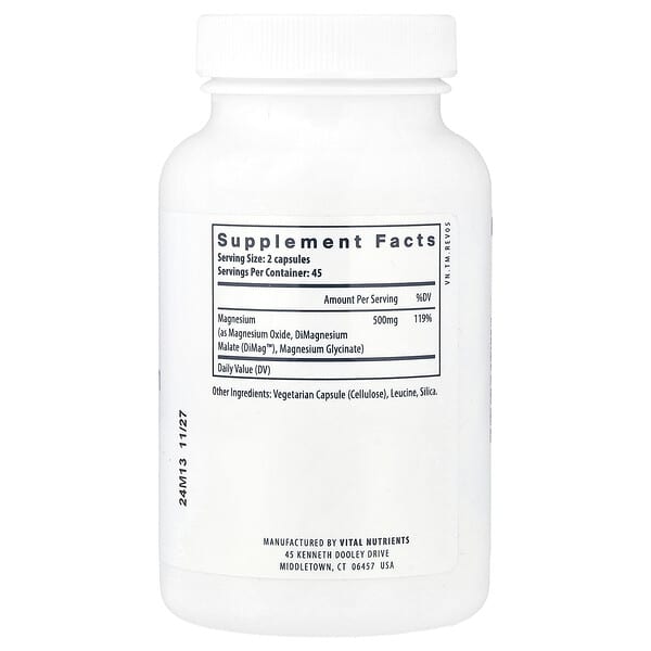 Alternative view of Vital Nutrients, Triple Magnesium Complex, 90 Vegan Capsules (250 mg per Capsule)
