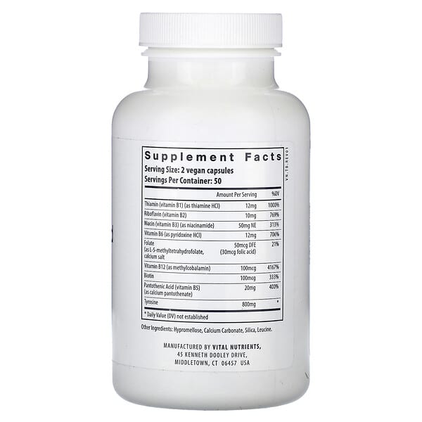 Alternative view of Vital Nutrients, Tyrosine and B Vitamins, 100 Vegan Capsules