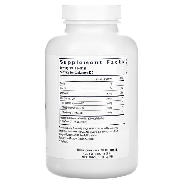 Alternative view of Vital Nutrients, Ultra Pure, Fish Oil 700, Lemon, 120 Softgels
