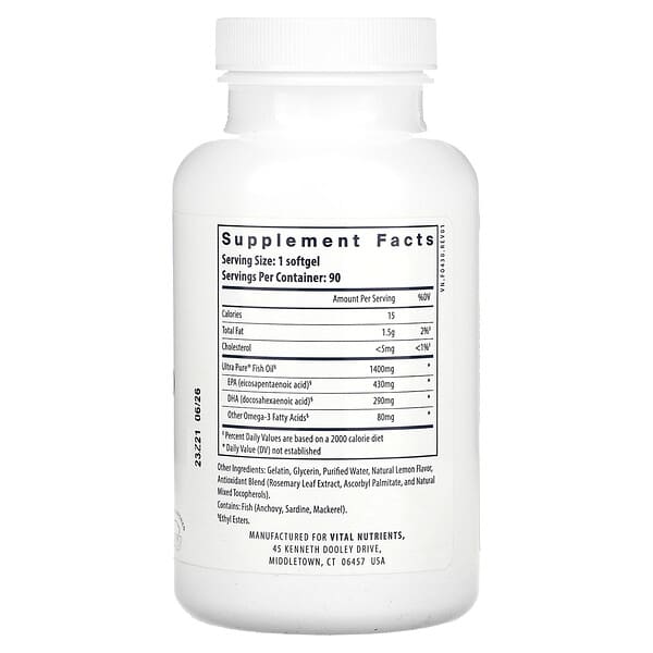 Alternative view of Vital Nutrients, Ultra Pure, Fish Oil 800, Lemon, 90 Softgels