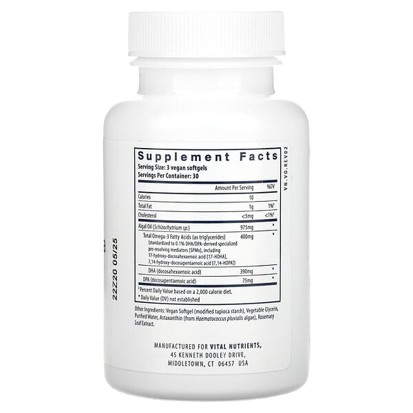 Vital Nutrients, Ultra Pure, Vegan Omega SPM+, 90 Vegan Softgels 2 Vital Nutrients, Ultra Pure, Vegan Omega SPM+, 90 Vegan Softgels - Ảnh 2