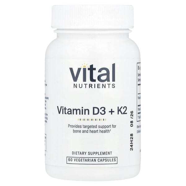 Vital Nutrients, Vitamin D3 + K2, 60 Vegetarian Capsules