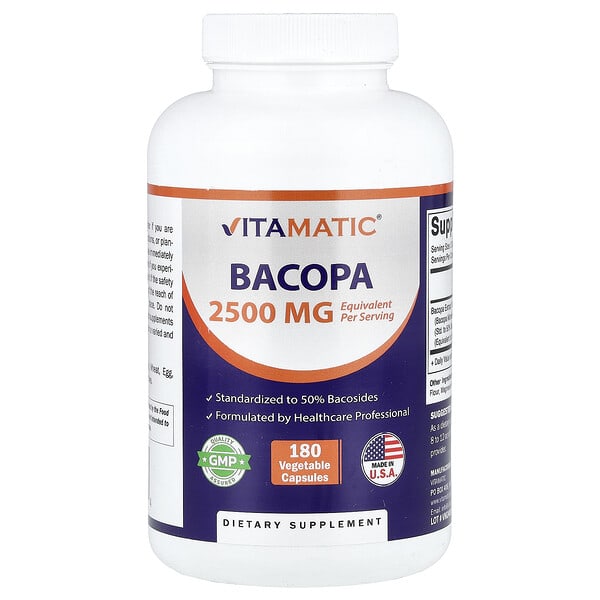 Vitamatic, Bacopa, 180 Vegetable Capsules (1,250 mg per Capsule) 3 Vitamatic, Bacopa, 180 Vegetable Capsules (1,250 mg per Capsule)