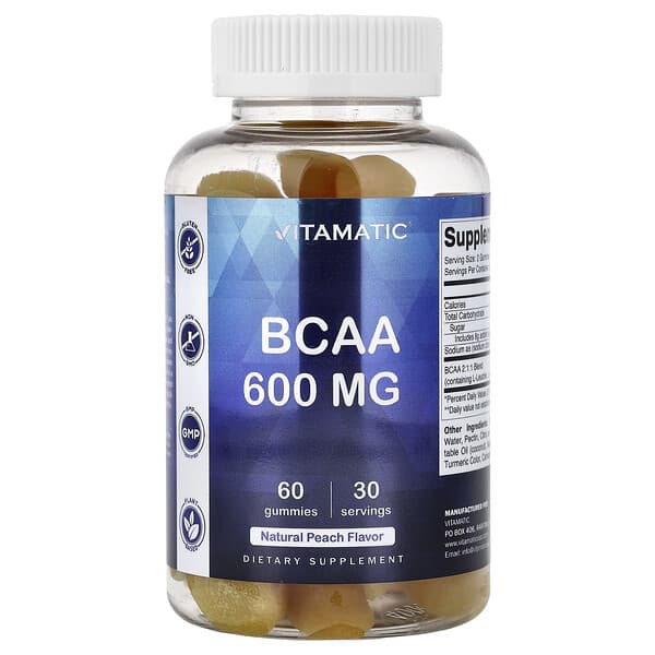 Vitamatic, BCAA Gummies, Natural Peach, 60 Gummies (300 mg per Gummy)