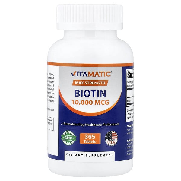 Vitamatic, Biotin, Max Strength, 10,000 mcg, 365 Tablets