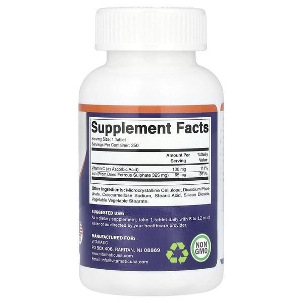 Alternative view of Vitamatic, Ferrous Sulphate + Vitamin C, 250 Coated Tablets