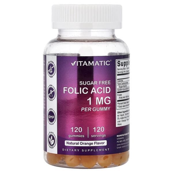 Vitamatic, Folic Acid, Natural Orange, 1 mg, 120 Gummies