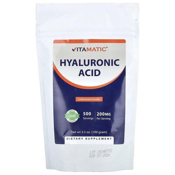 Vitamatic, Hyaluronic Acid Powder, Unflavored, 3.5 oz (100 g)