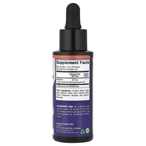 Alternative view of Vitamatic, Liquid Melatonin, Natural Berry, 20 mg, 2 fl oz (59 ml)