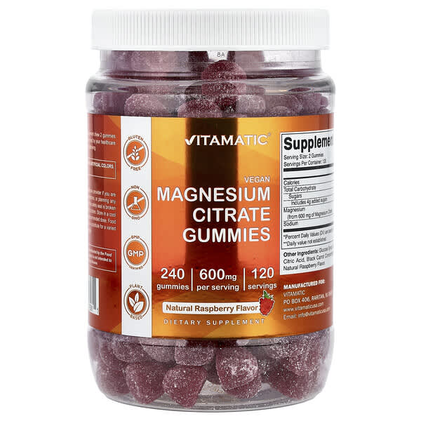 Vitamatic, Magnesium Citrate Gummies, Natural Raspberry, 240 Gummies (300 mg per Gummy)