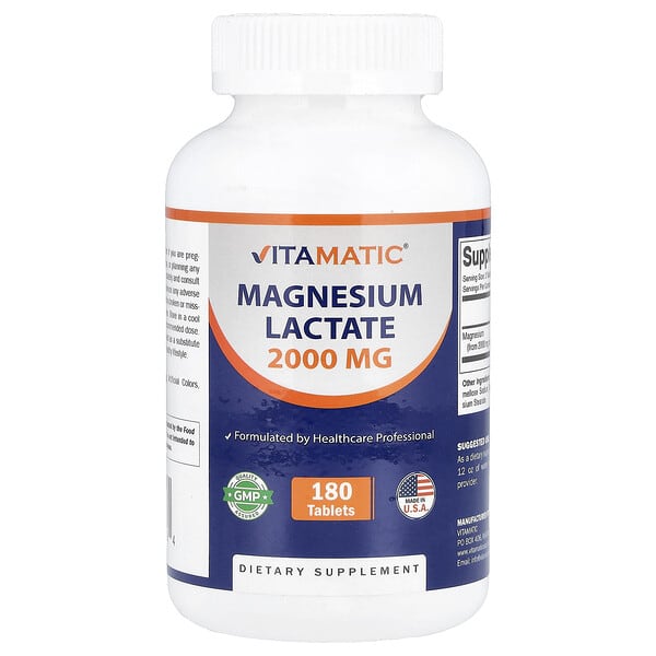Vitamatic, Magnesium Lactate, 180 Tablets (1,000 mg per Tablet) 5 Vitamatic, Magnesium Lactate, 180 Tablets (1,000 mg per Tablet)