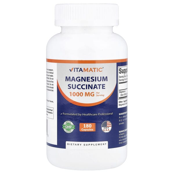 Vitamatic, Magnesium Succinate, 180 Capsules (500 mg per Capsule)