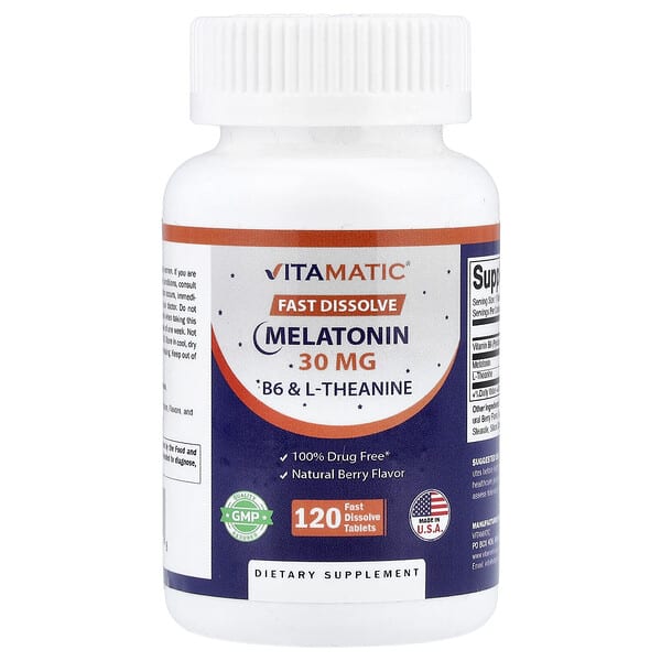 Vitamatic, Melatonin, B6 & L-Theanine, Natural Berry, 120 Fast Dissolve Tablets