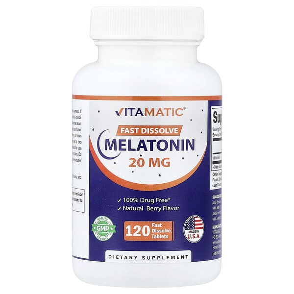 Vitamatic, Melatonin, Natural Berry, 20 mg, 120 Fast Dissolve Tablets