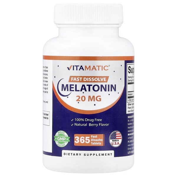 Vitamatic, Melatonin, Natural Berry, 20 mg, 365 Fast Dissolve Tablets