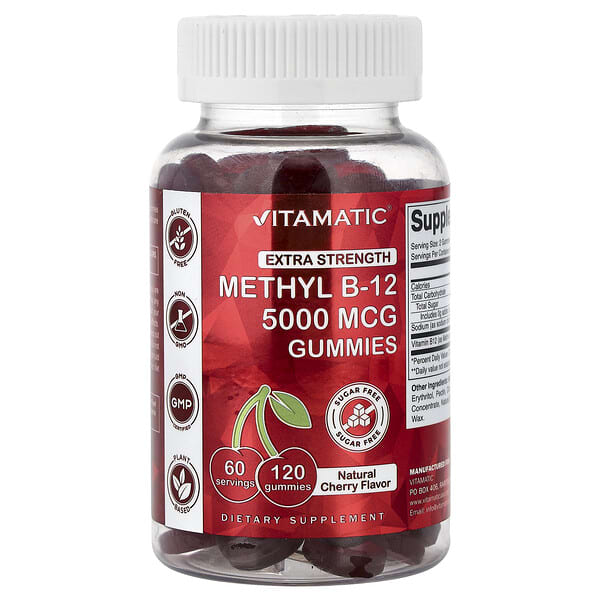 Vitamatic, Methyl B-12 Gummies, Natural Cherry, 120 Gummies (2,500 mcg per Gummy) 4 Vitamatic, Methyl B-12 Gummies, Natural Cherry, 120 Gummies (2,500 mcg per Gummy)